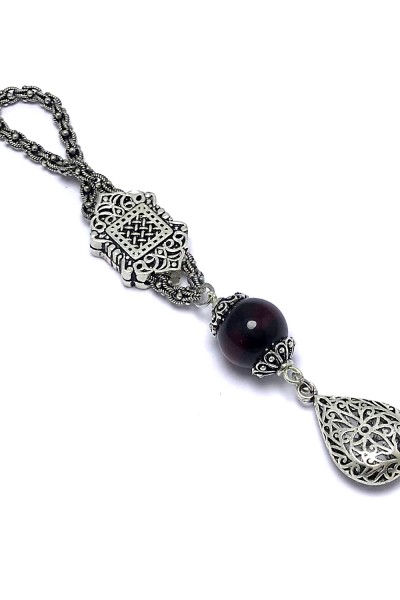 Kehribar Taşlı Özel Tasarım 925 Ayar Gümüş Anahtarlık