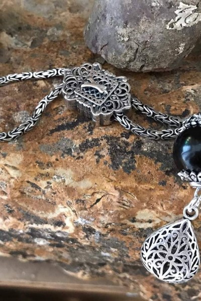 Kişiye Özel Tasarım Oltu Taşlı Gümüş Anahtarlık